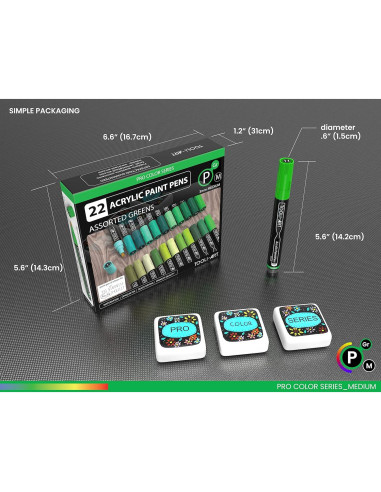 Marcadores de Pintura Acrílica TOOLI-ART 22 Colores Verdes 3mm