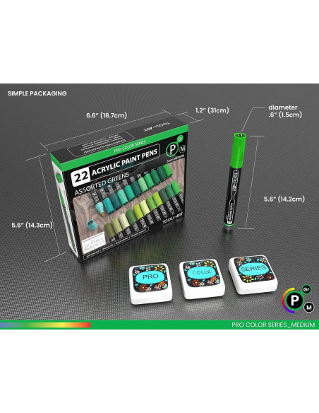 Marcadores de Pintura Acrílica TOOLI-ART 22 Colores Verdes 3mm