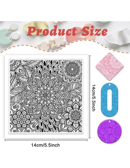 Hoja de Textura de Arcilla de Polímero Beinkmake Mandala 14x14cm Hoja de Textura de Arcilla de Polímero Beinkmake Mandala 14x14cm