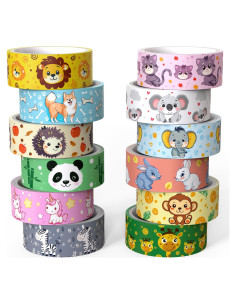 Conjunto de Cinta Washi Nikomie 12 Rollos Animales Kawaii 15mm