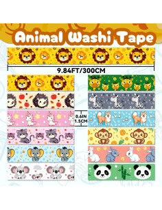 Conjunto de Cinta Washi Nikomie 12 Rollos Animales Kawaii 15mm 2