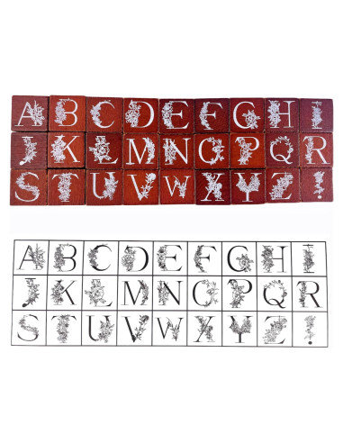 Conjunto de Sellos de Goma de Madera LuckComing A-Z Floral