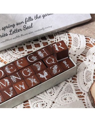 Conjunto de Sellos de Goma de Madera LuckComing A-Z Floral