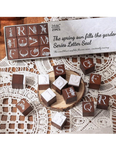 Conjunto de Sellos de Goma de Madera LuckComing A-Z Floral