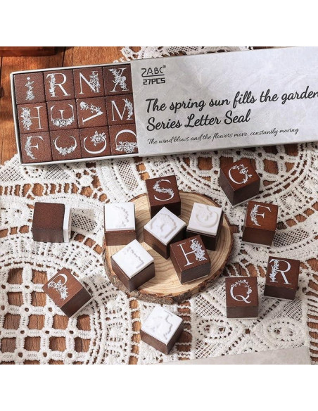 Conjunto de Sellos de Goma de Madera LuckComing A-Z Floral