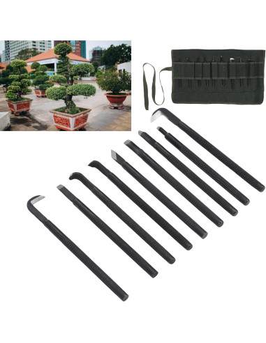 Juego de Herramientas para Bonsai 9 Piezas Acero Manganeso