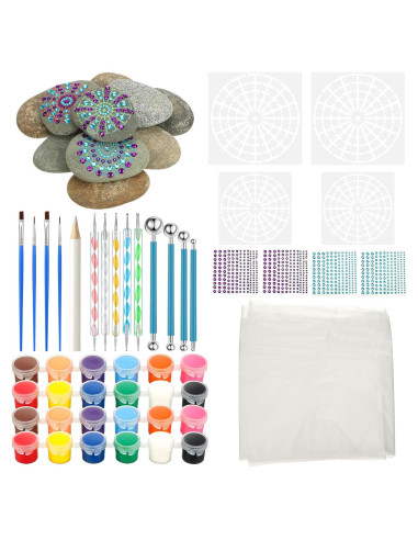Kit de Pintura de Rocas Mandala RoundFunny - 10 Rocas 7-10 cm