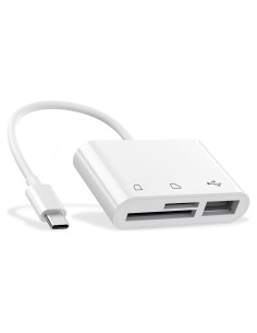 Adaptador Lector de Tarjeta USB C RayCue 3-en-1 Blanco
