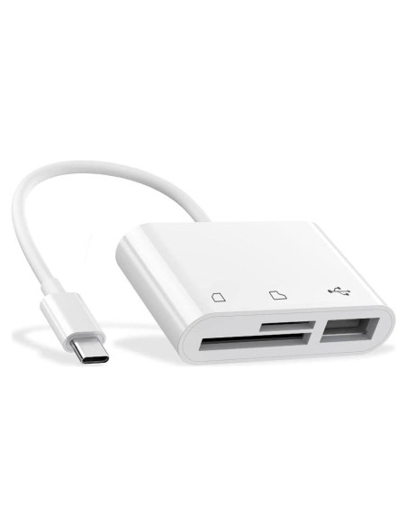 Adaptador Lector de Tarjeta USB C RayCue 3-en-1 Blanco