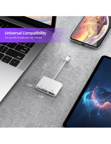 Adaptador Lector de Tarjeta USB C RayCue 3-en-1 Blanco