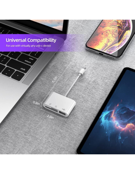 Adaptador Lector de Tarjeta USB C RayCue 3-en-1 Blanco