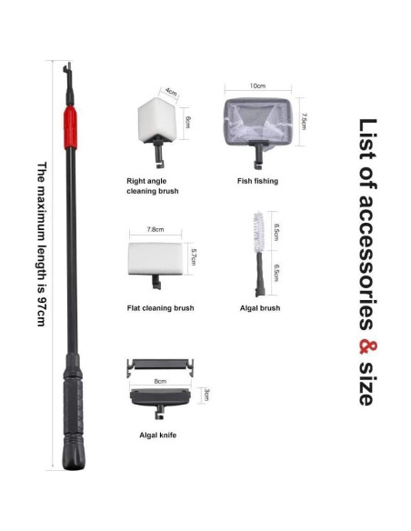 Kit de Limpieza para Acuarios Wave Point 5 en 1 con Mango Telescópico