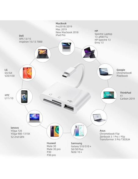Adaptador Lector de Tarjeta USB C RayCue 3-en-1 Blanco