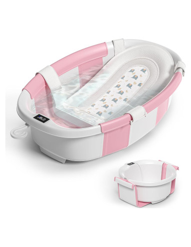 Bañera Plegable para Bebés Himold Rosa 0-36 Meses con Termómetro