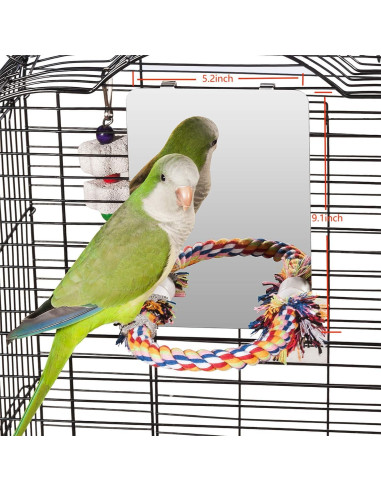 Espejo para Aves Colorday 13x18 cm con Percha de Cuerda