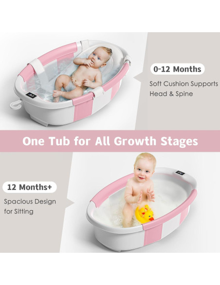 Bañera Plegable para Bebés Himold Rosa 0-36 Meses con Termómetro