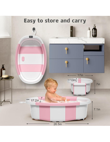 Bañera Plegable para Bebés Himold Rosa 0-36 Meses con Termómetro