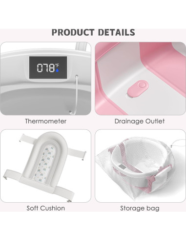 Bañera Plegable para Bebés Himold Rosa 0-36 Meses con Termómetro