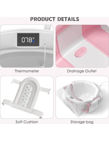 Bañera Plegable para Bebés Himold Rosa 0-36 Meses con Termómetro
