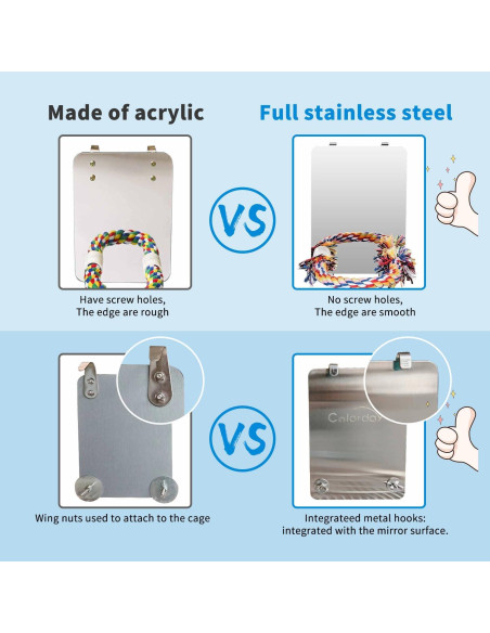 Espejo para Aves Colorday 13x18 cm con Percha de Cuerda