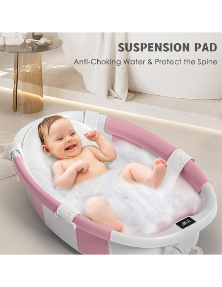 Bañera Plegable para Bebés Himold Rosa 0-36 Meses con Termómetro
