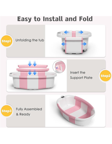 Bañera Plegable para Bebés Himold Rosa 0-36 Meses con Termómetro