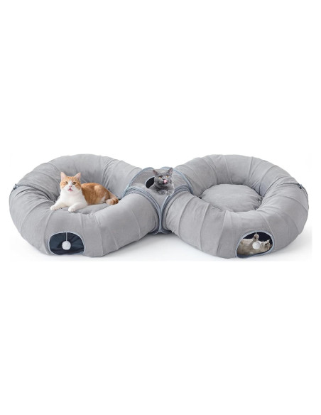 Cueva de Gato Pawaboo 2-en-1 con Túneles y Cojines Gris