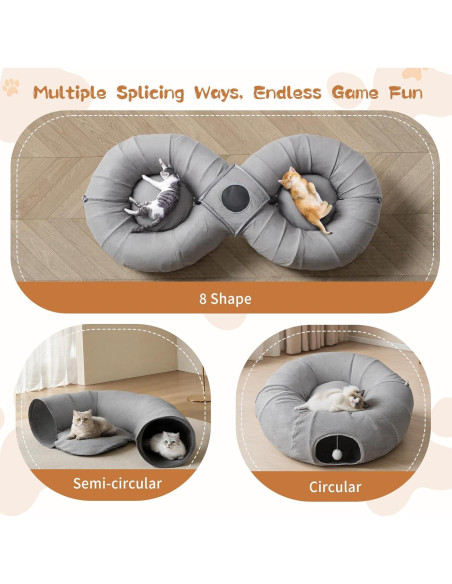 Cueva de Gato Pawaboo 2-en-1 con Túneles y Cojines Gris