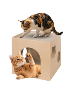 Casa de Cartón para Gatos PowerKing 2 Pisos con Rascador