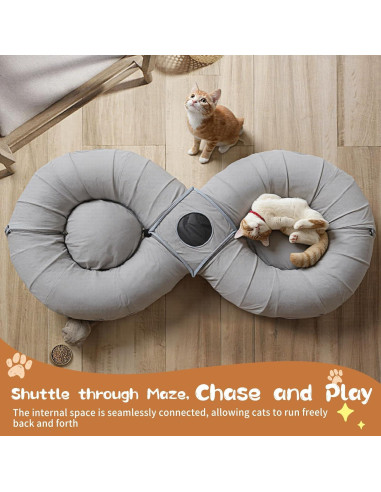 Cueva de Gato Pawaboo 2-en-1 con Túneles y Cojines Gris