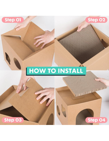 Casa de Cartón para Gatos PowerKing 2 Pisos con Rascador