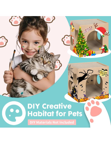 Casa de Cartón para Gatos PowerKing 2 Pisos con Rascador