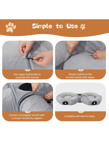 Cueva de Gato Pawaboo 2-en-1 con Túneles y Cojines Gris