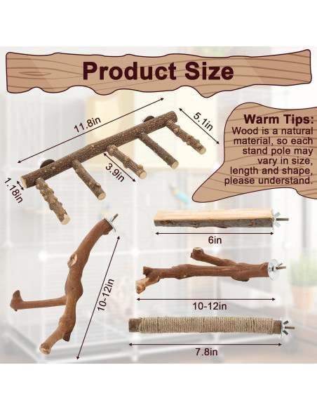 Escalera y Perchas para Aves Mzario - Madera Natural 31x10x13 cm