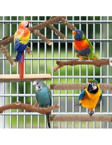 Escalera y Perchas para Aves Mzario - Madera Natural 31x10x13 cm