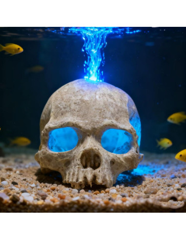 Luz LED USB Acuario Carefree Fish con Calavera y Piedra de Aire