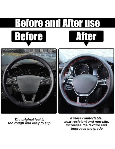 Cubierta de Volante de Cuero Genuino GLSOWEE 15 Pulgadas