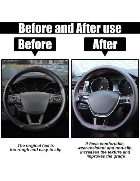 Cubierta de Volante de Cuero Genuino GLSOWEE 15 Pulgadas