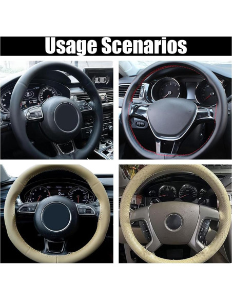 Cubierta de Volante de Cuero Genuino GLSOWEE 15 Pulgadas