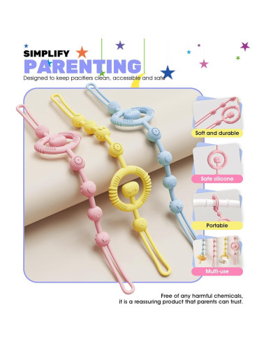 Clip de Chupete Neepanda - Silicona Segura, Paquete de 3