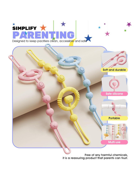 Clip de Chupete Neepanda - Silicona Segura, Paquete de 3