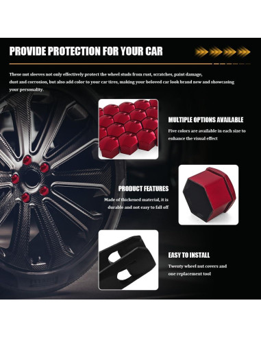 20 Cubiertas de Tuercas de Llantas Rebvugr 21mm Rojo