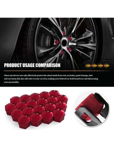 20 Cubiertas de Tuercas de Llantas Rebvugr 21mm Rojo