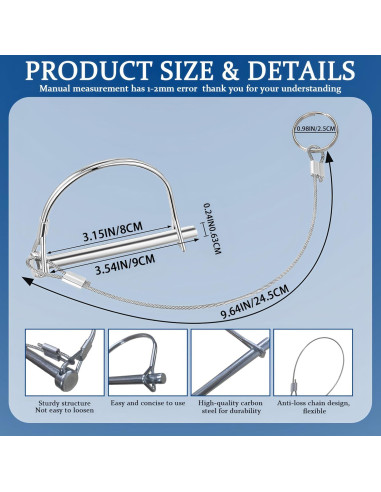 2 Pasadores de Bloqueo BADAO para Remolque 6.3mm x 80mm
