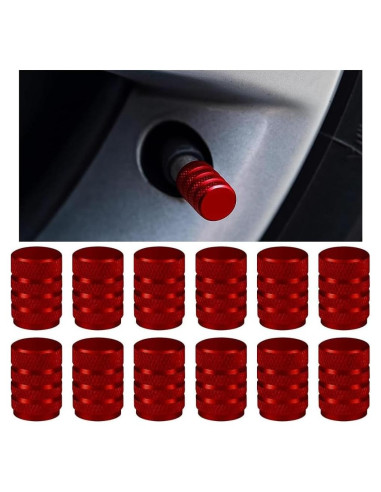 Tapas de Válvula de Neumático FALVFUN 12PCS Aluminio Rojo