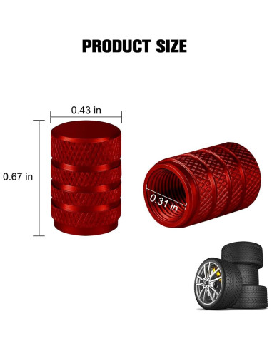 Tapas de Válvula de Neumático FALVFUN 12PCS Aluminio Rojo
