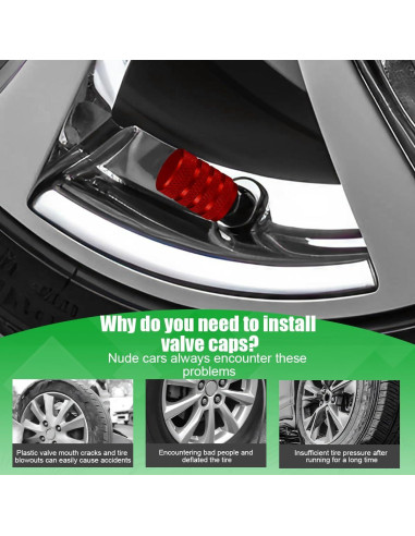 Tapas de Válvula de Neumático FALVFUN 12PCS Aluminio Rojo