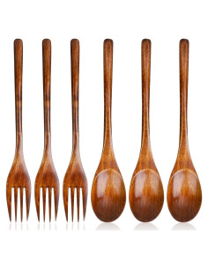 Juego de Cubiertos de Madera Xthrotsenk 6 Pcs - 3 Cucharas y 3 Tenedores