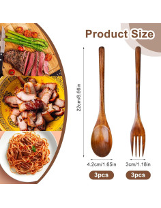 Juego de Cubiertos de Madera Xthrotsenk 6 Pcs - 3 Cucharas y 3 Tenedores 2