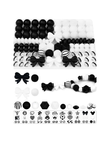 106 Perlas de Silicona FIVEIZERO Negras y Blancas para DIY